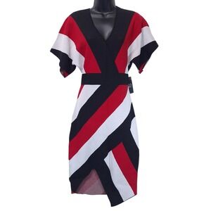 New York & Company Colorblock Knit Sheath Dress M Red Black White Office NWT